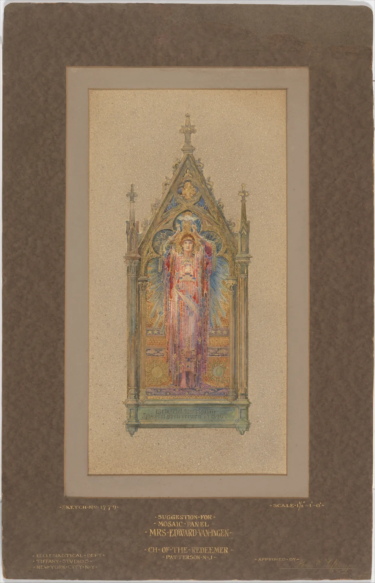 Suggestion for mosaic panel, Mrs. Edward Van Ingen, Church of the Redeemer, Patterson, New Jersey by Louis Comfort Tiffany